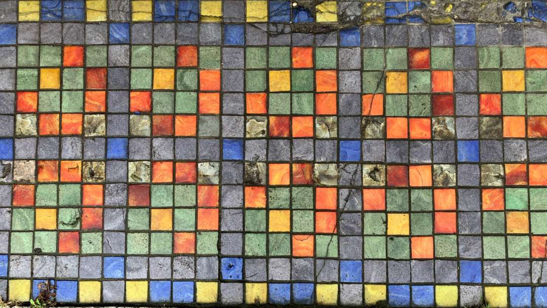 Oranje blauw groen geel mozaiek